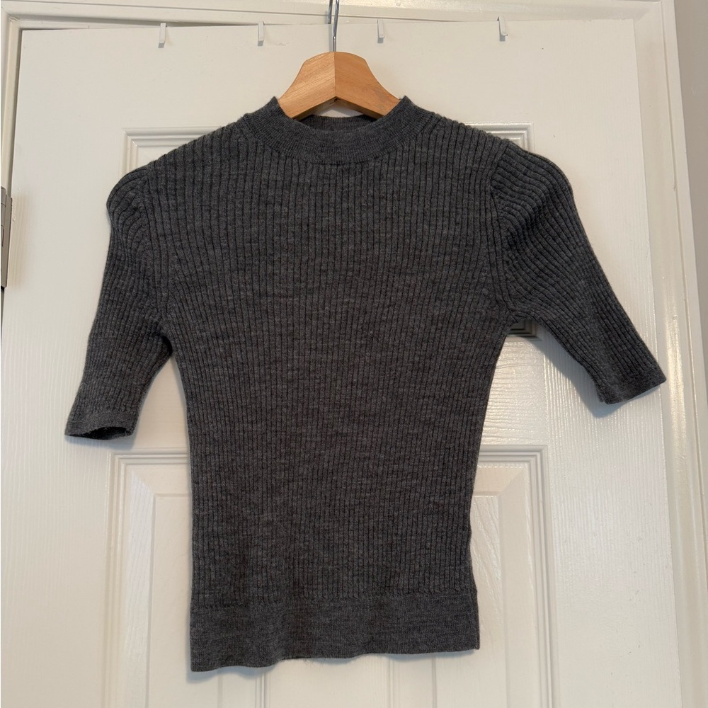 Uniqlo 100% Wool Ribbed Mock Neck Short Sleeve Top
